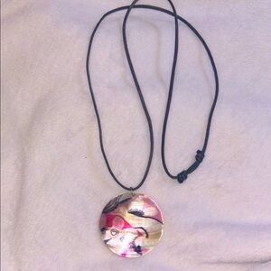 Floral Abalone Shell Necklace on Black Rope Accord